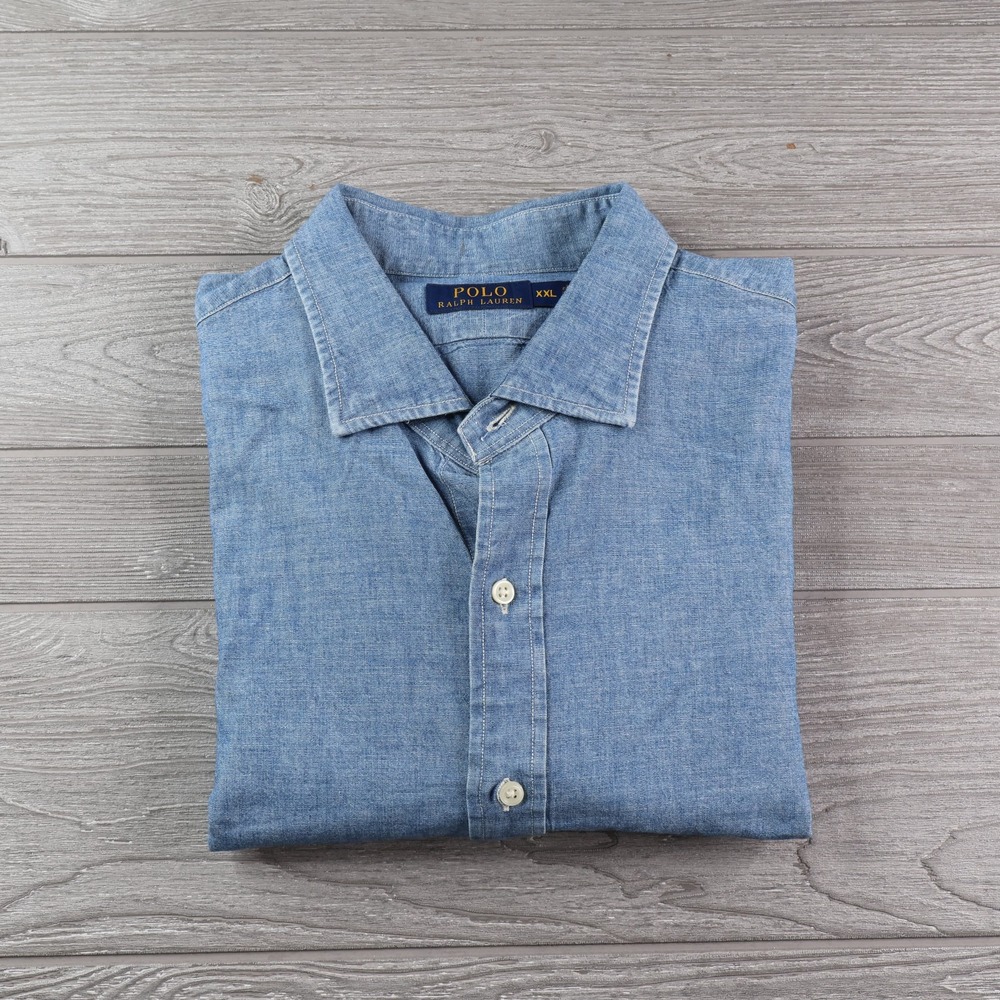 Polo Ralph Lauren Chambray Denim Shirt Men's XXL 2XL Blue Button Down